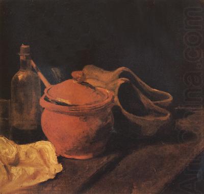 Still life with Earthenware,Bottle and Clogs (nn04), Vincent Van Gogh